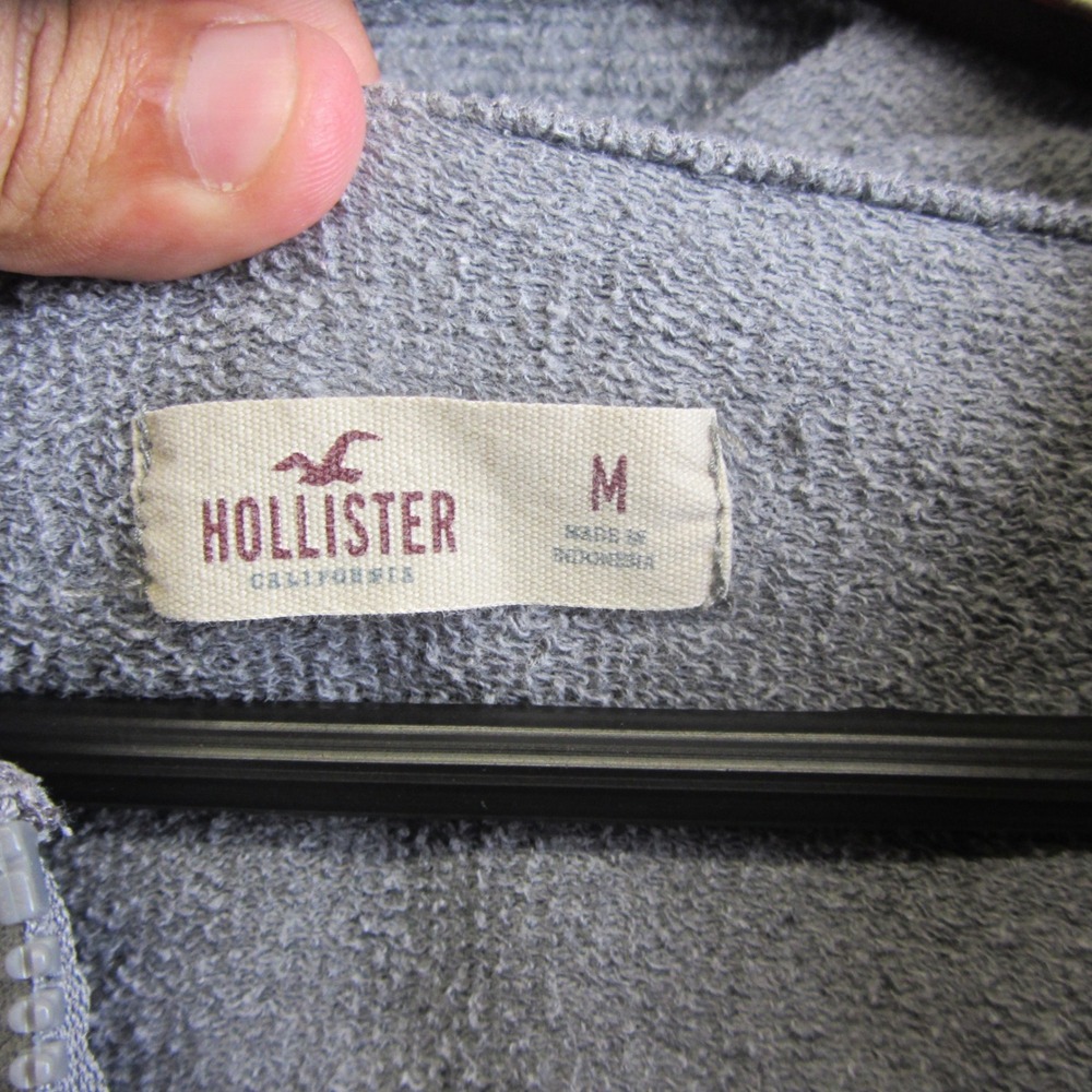 Hollister Full Zip Cropped Hoodie Womens Medium Grey Solid Long Sleeve Y2K 2000s - Picture 3 of 9